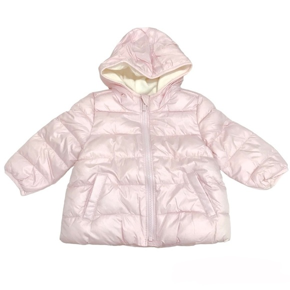 OLD NAVY Pink Frost-Free Hooded Quilted Puffer Jacket FLEECE Lined 12-18M NEW - Picture 1 of 6